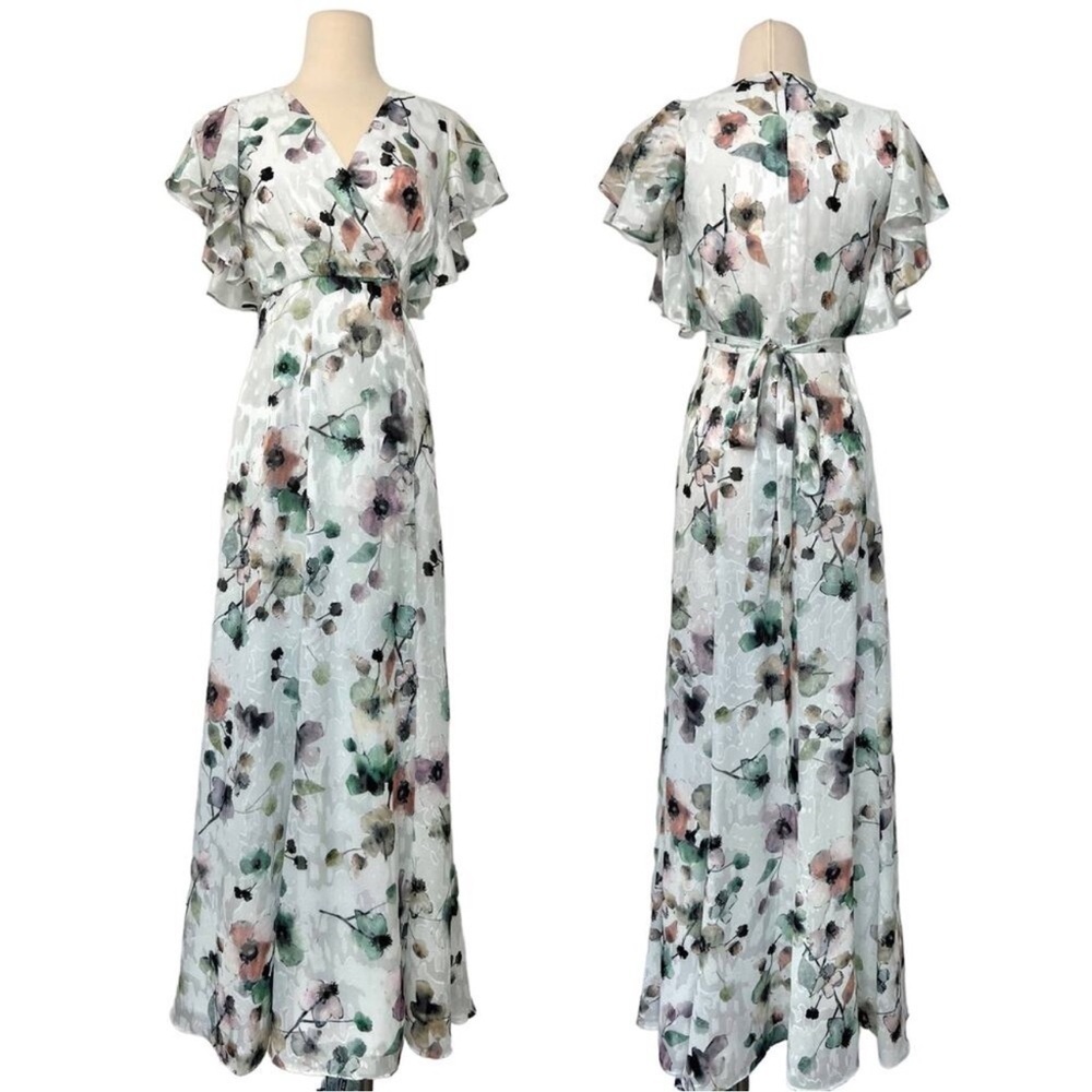 Anthropologie Hutch Pietrina Floral Wrap Maxi Dress Flutter Sleeves White Size S - Picture 9 of 10